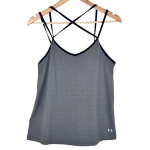 Under Armour Peppered Grey & BlackTrim Strappy Loose Fit Heat Gear Tank M